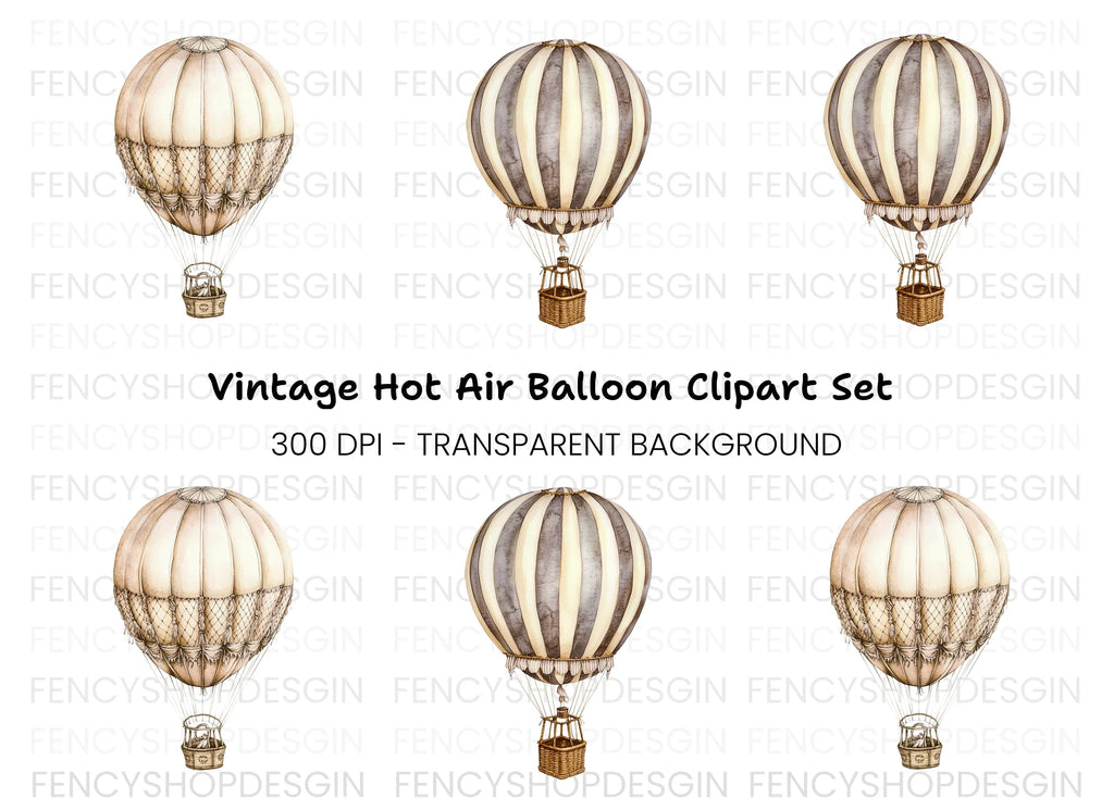 Vintage Hot Air Balloon Clipart Bundle