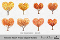 Autumn Heart Trees Clipart Bundle