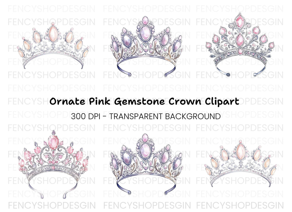 Elegant Silver and Pink Tiara Clipart Bundle