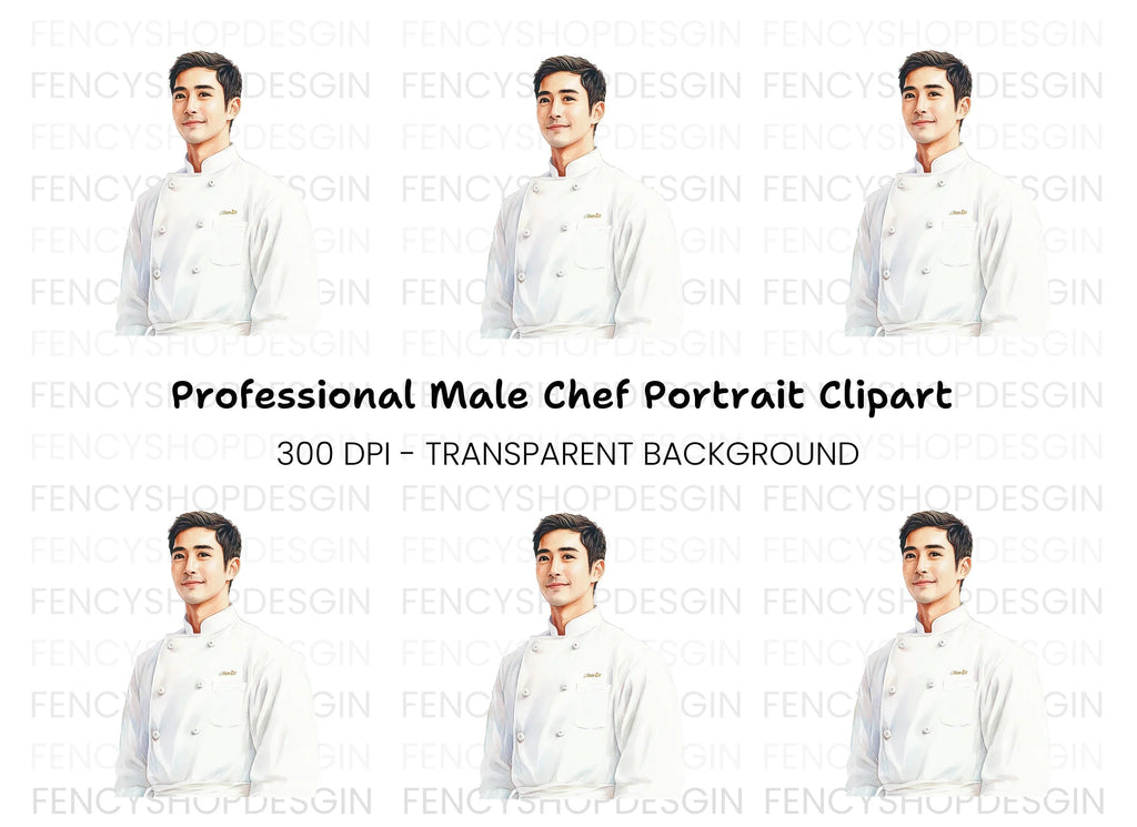 Smiling Male Chef Portrait Clipart Bundle