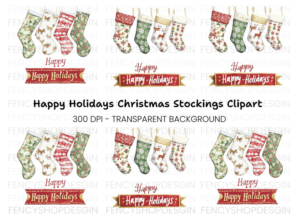 Christmas Stockings and Banners Clipart Bundle