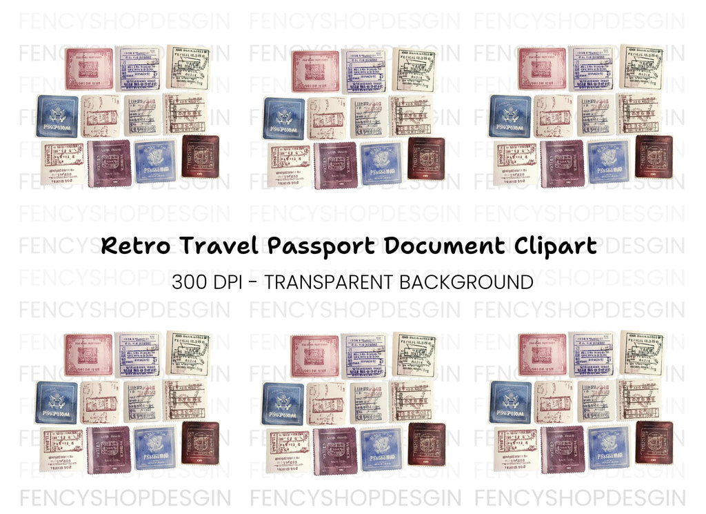 Old World Travel Stamp Clipart Bundle