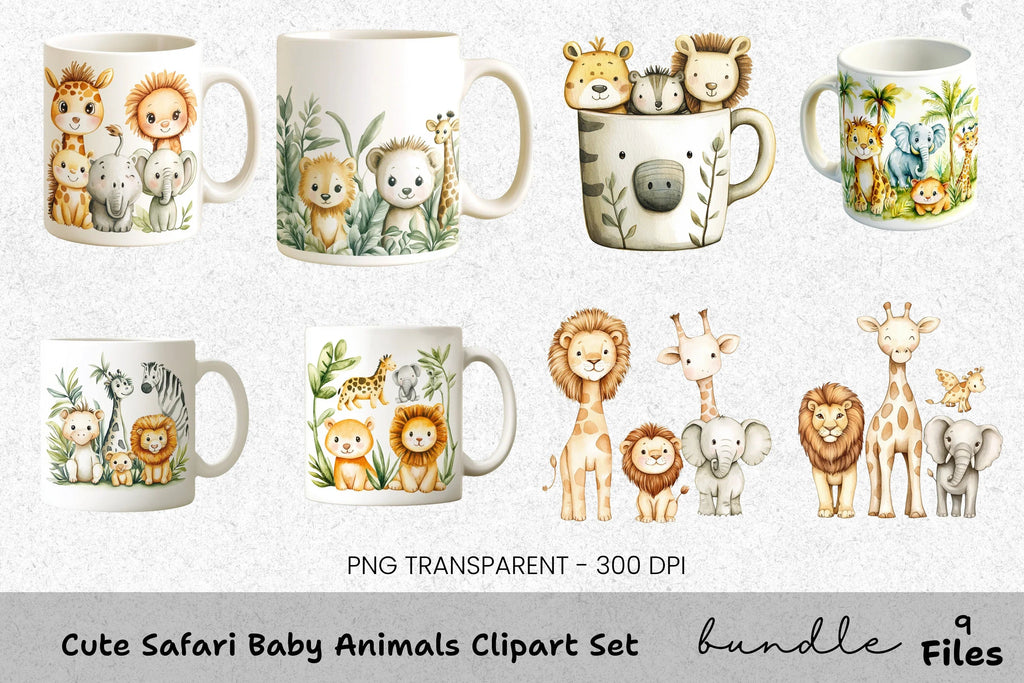 Cute Safari Baby Animals Clipart Bundle