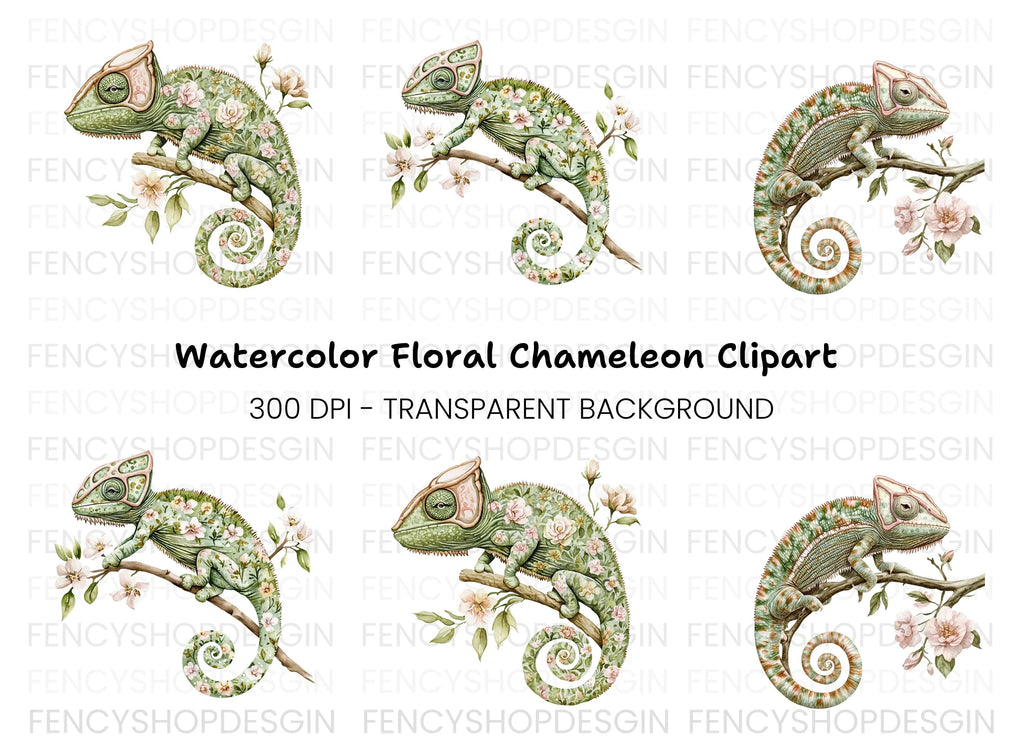 Floral Chameleon Trio Clipart Bundle