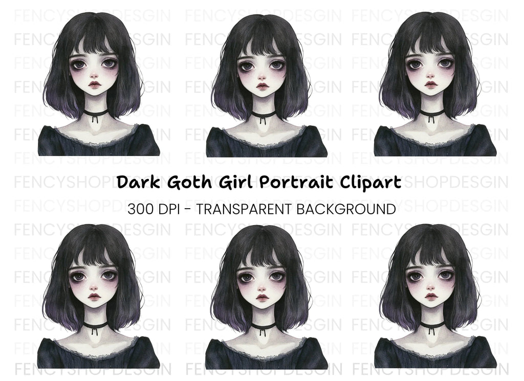 Dark Aesthetic Goth Girl Clipart Bundle