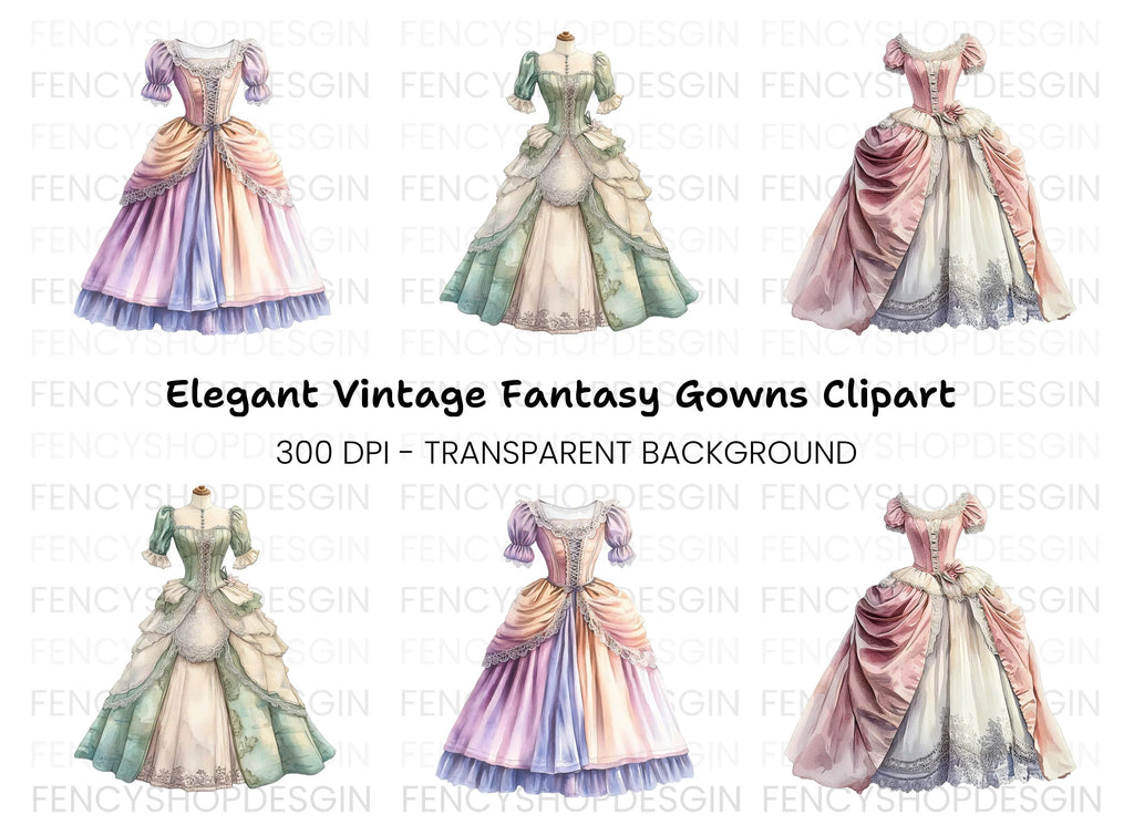 Regal Ball Gown Clipart Bundle