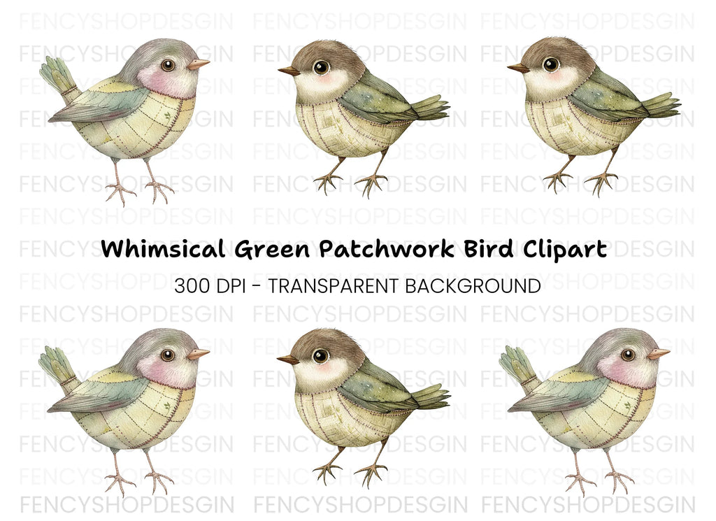 Whimsical Quilted Birds Clipart Bundle