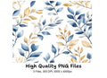 Seamless Blue Gold Floral Patterns Clipart Bundle