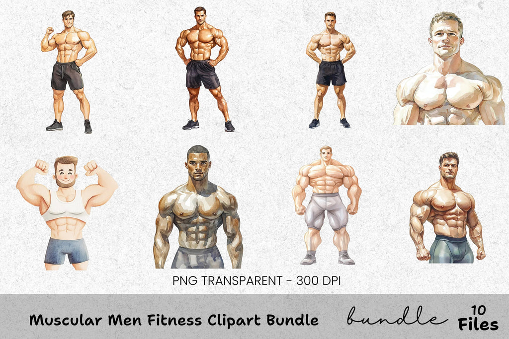 Muscular Men Fitness Clipart Bundle