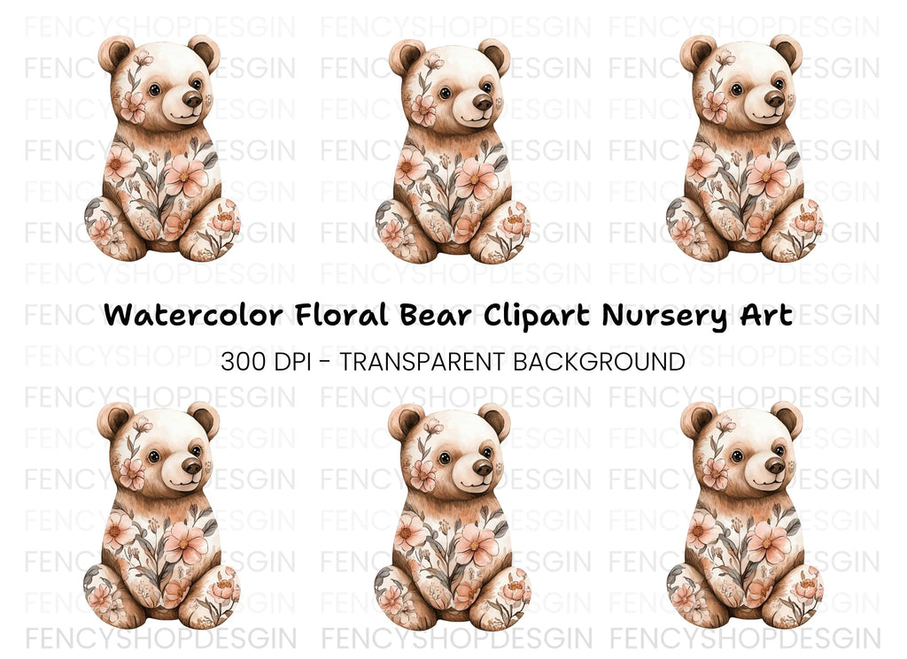 Floral Bear Baby Shower Clipart Bundle