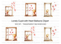 Sad Cupid with Heart Balloons Clipart Bundle