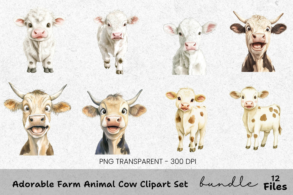 Adorable Farm Animal Cow Clipart Bundle