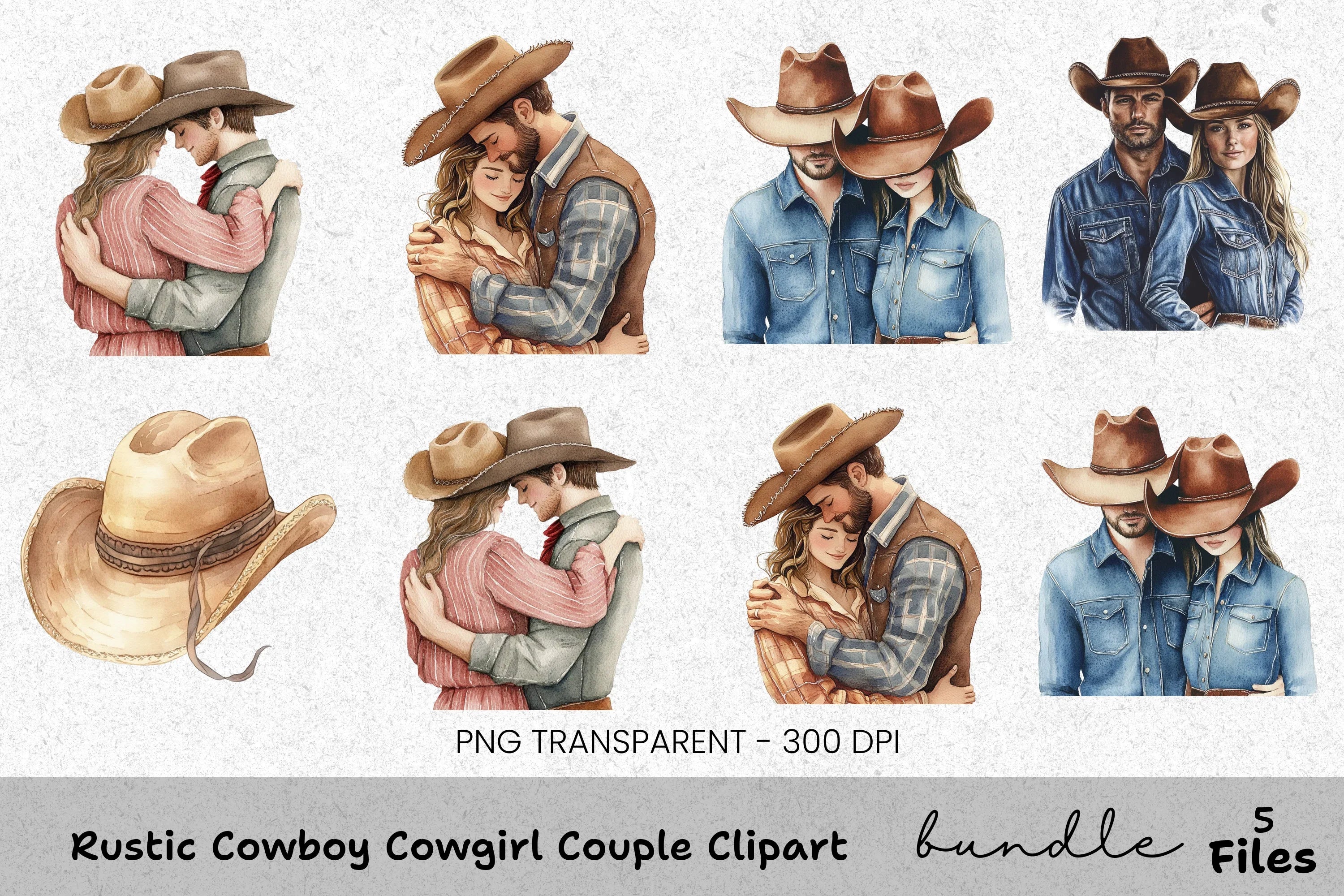 Rustic Cowboy Cowgirl Couple Clipart Bundle