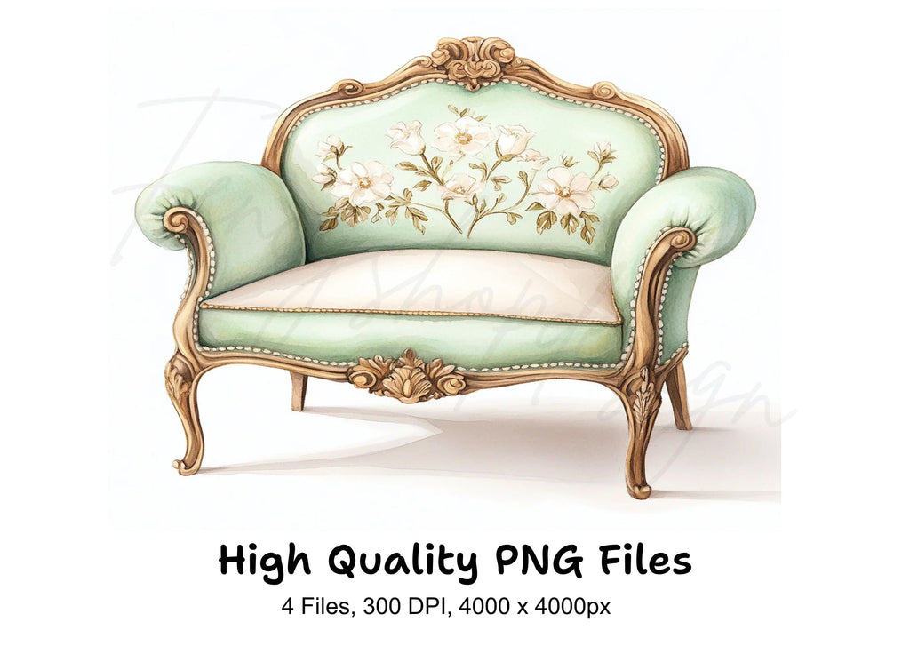 Elegant Mint Green Armchairs Clipart Bundle