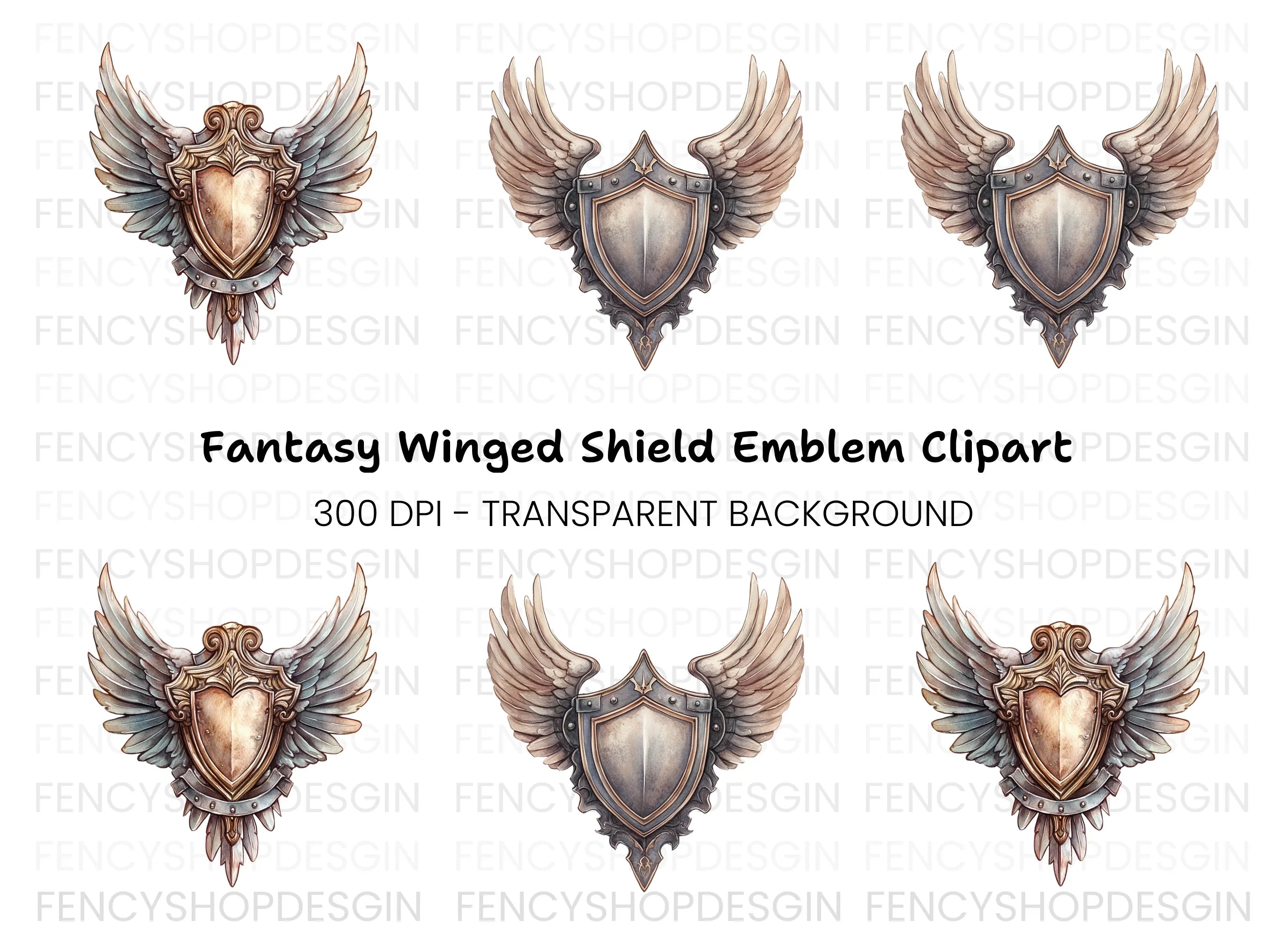 Two Winged Shields Clipart Bundle