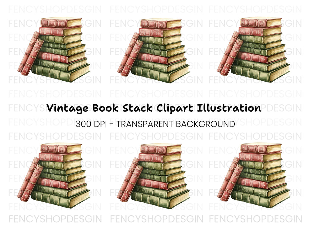 Vintage Book Stack Clipart Bundle