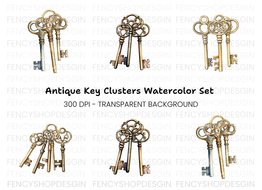 Vintage Gold Keys Clipart Bundle