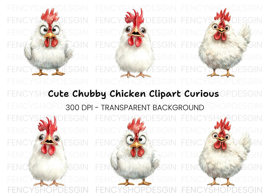 Funny Cartoon Chicken Faces Clipart Bundle