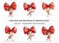Cute Girls with Red Bows Clipart Bundle