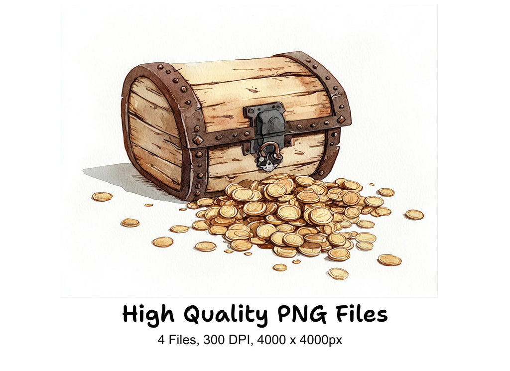 Wooden Treasure Chests with Gold Clipart Bundle