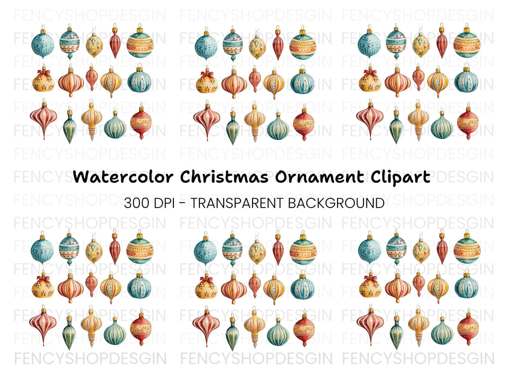 Vintage Christmas Ornaments Clipart Bundle