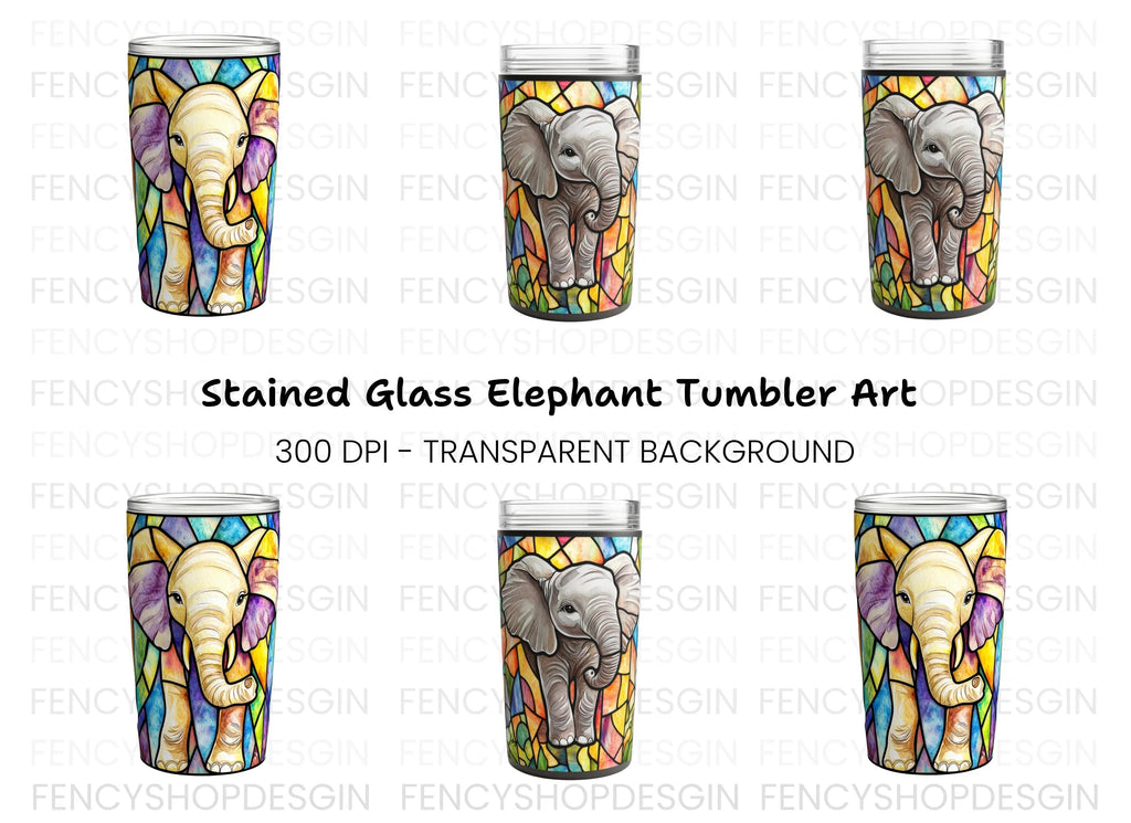 Stained Glass Elephant Clipart Bundle