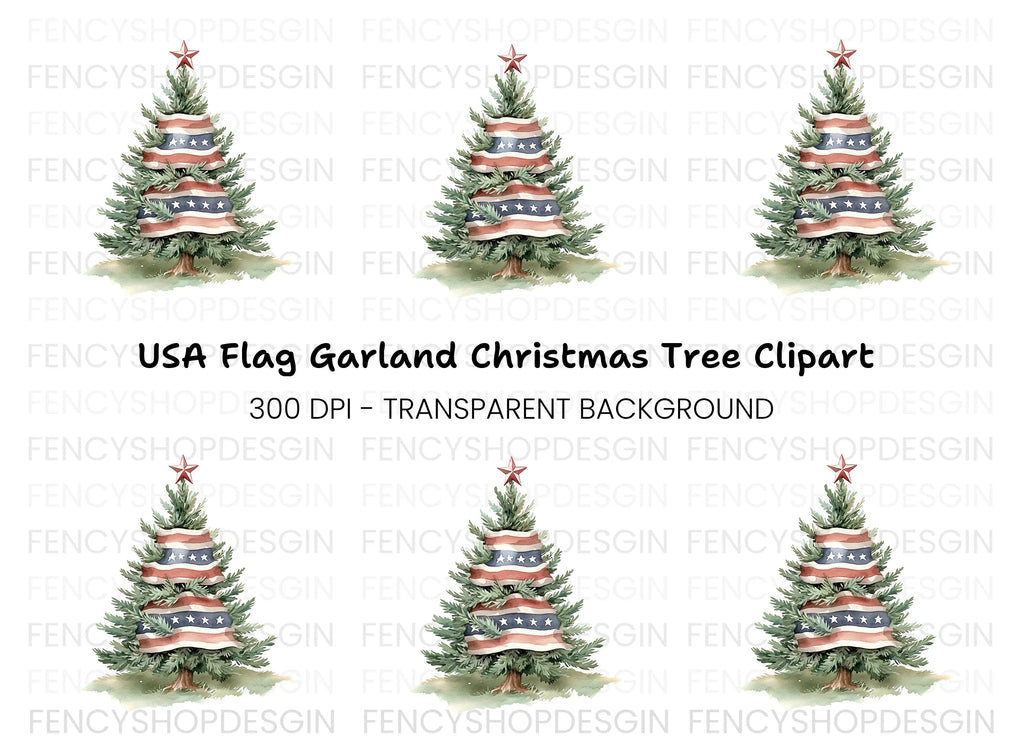 American Flag Christmas Tree Clipart Bundle