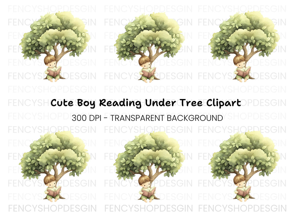 Boy Reading Under Tree Clipart Bundle
