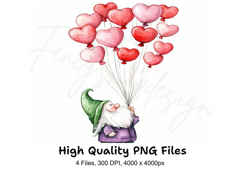 Gnome with Heart Balloons Clipart Bundle