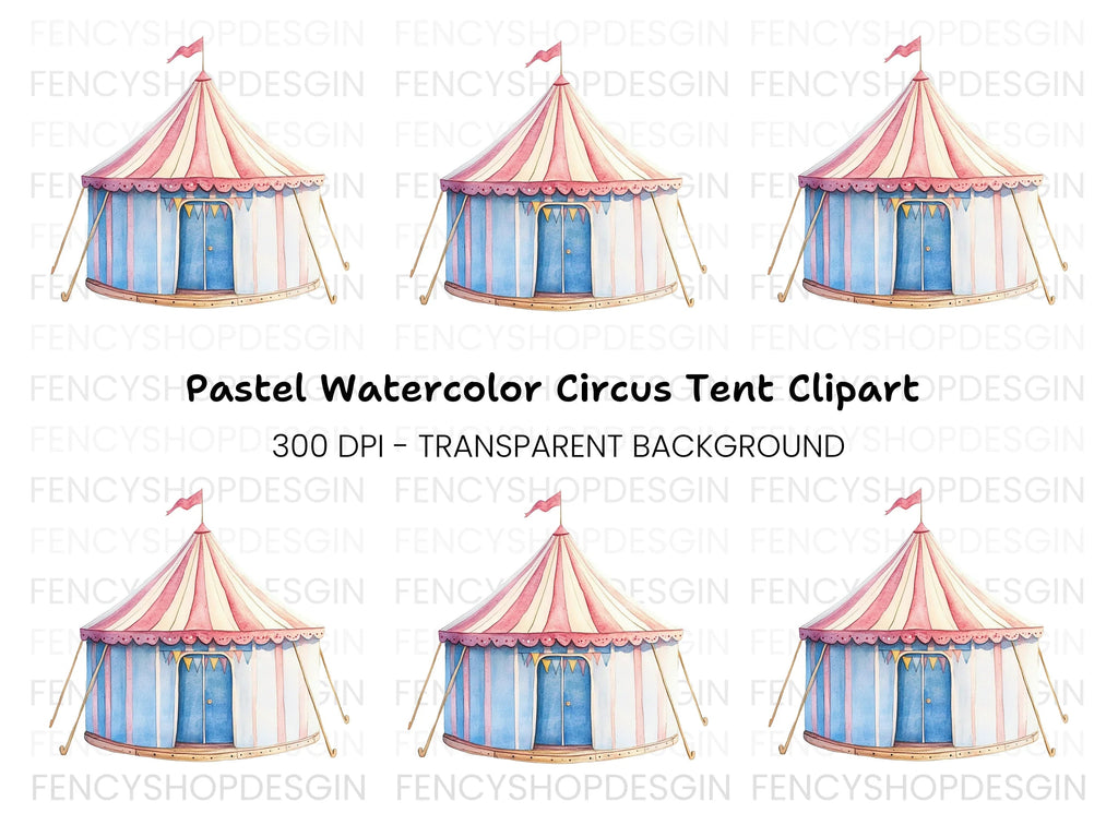 Blue and Pink Circus Tent Clipart Bundle