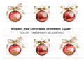 Elegant Red Christmas Ornaments Clipart Bundle