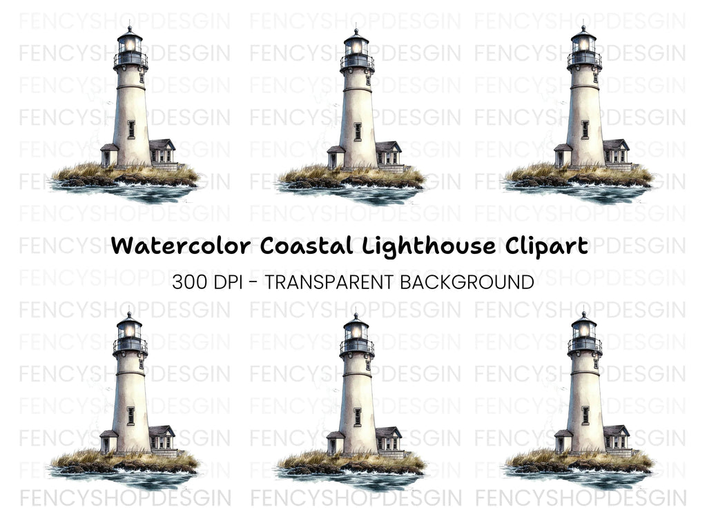 Lighthouse on Rocky Island Clipart Bundle