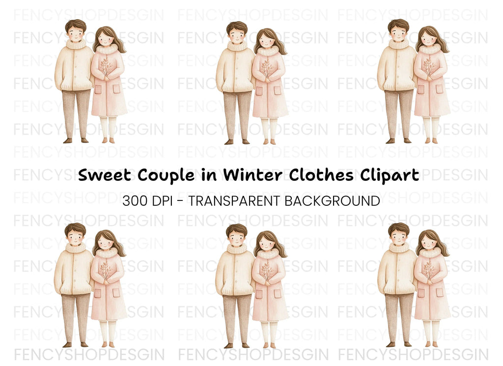 Cute Couple Winter Clipart Bundle