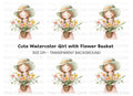 Cute Girl with Flower Pot Clipart Bundle