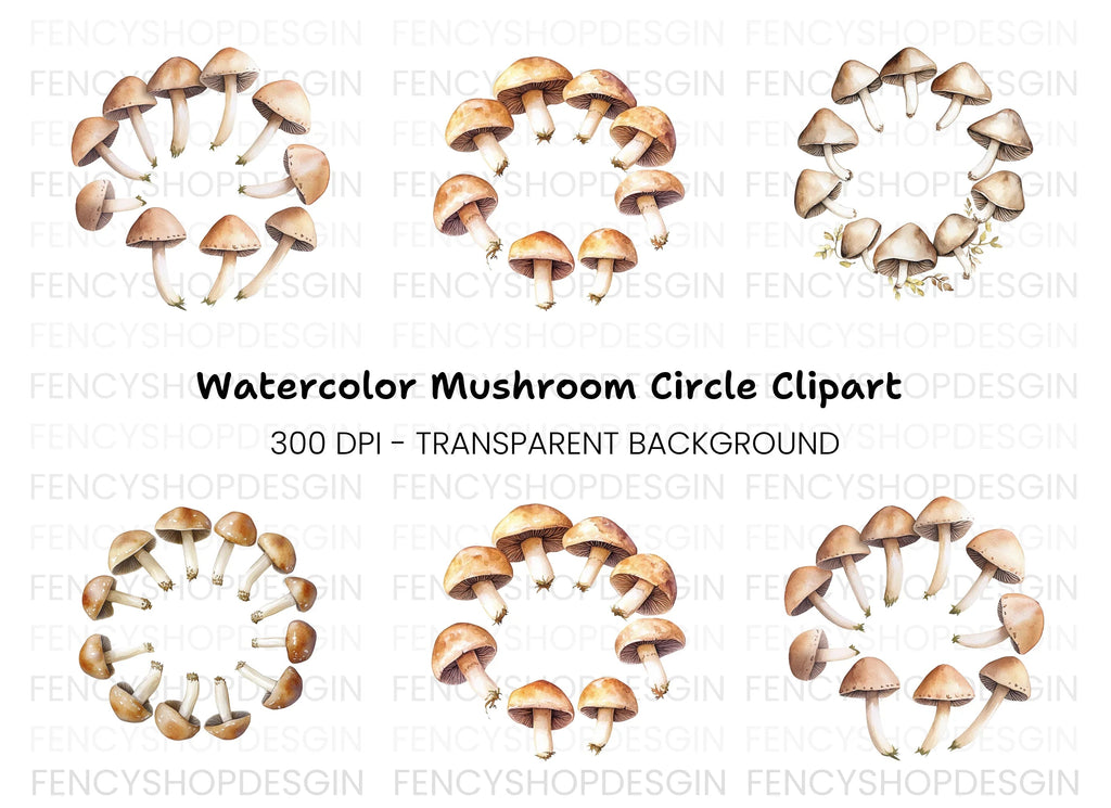 Earthy Mushroom Circle Clipart Bundle