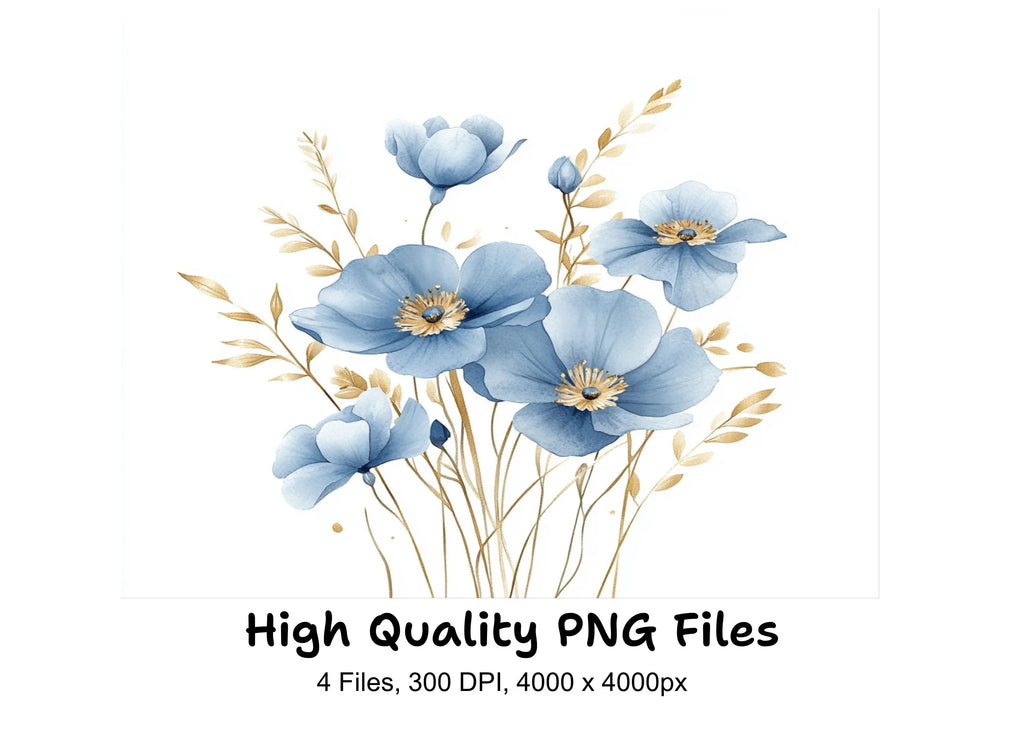 Soft Blue Floral Clipart Bundle
