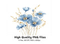 Soft Blue Floral Clipart Bundle