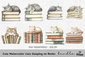 Cute Cats Sleeping on Books Clipart Bundle