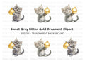 Gray Kittens Playing With Gold Ornaments Clipart Bundle