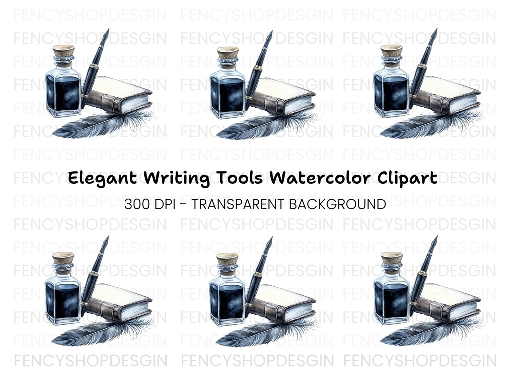 Inkwell Pen Feather Book Clipart Bundle