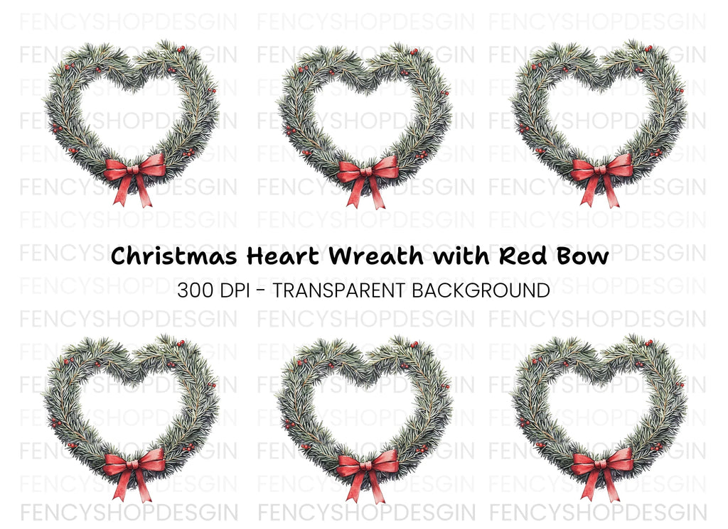 Heart Shaped Christmas Wreath Clipart Bundle
