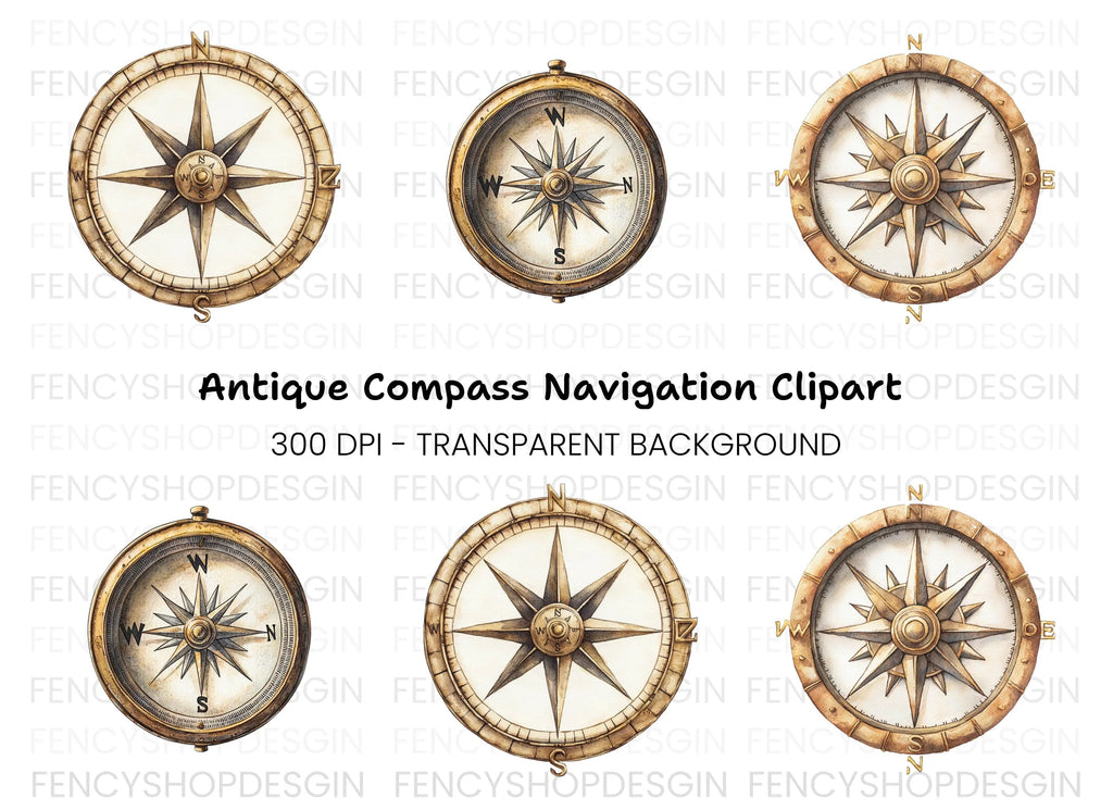 Nautical Compass Rose Clipart Bundle