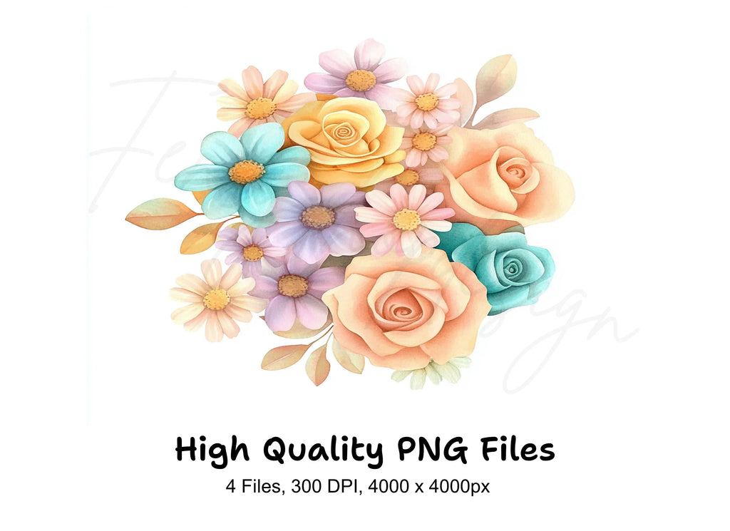Pastel Floral Bouquets Clipart Bundle