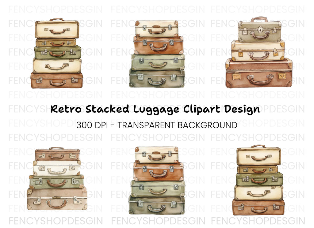 Vintage Suitcase Stacks Clipart Bundle