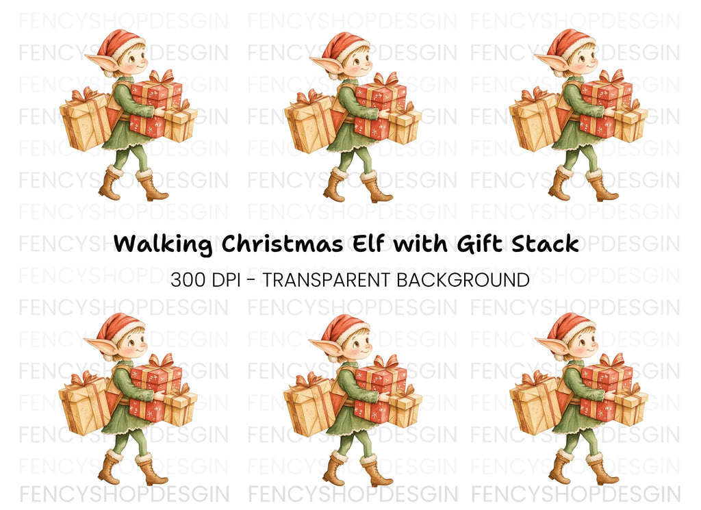 Christmas Elf with Gifts Clipart Bundle