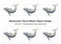 Floral Whale Clipart Bundle