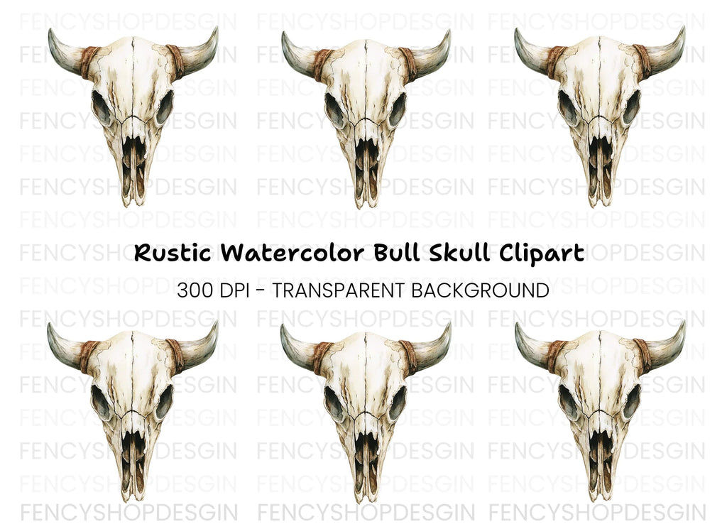 Boho Bull Skull Clipart Bundle