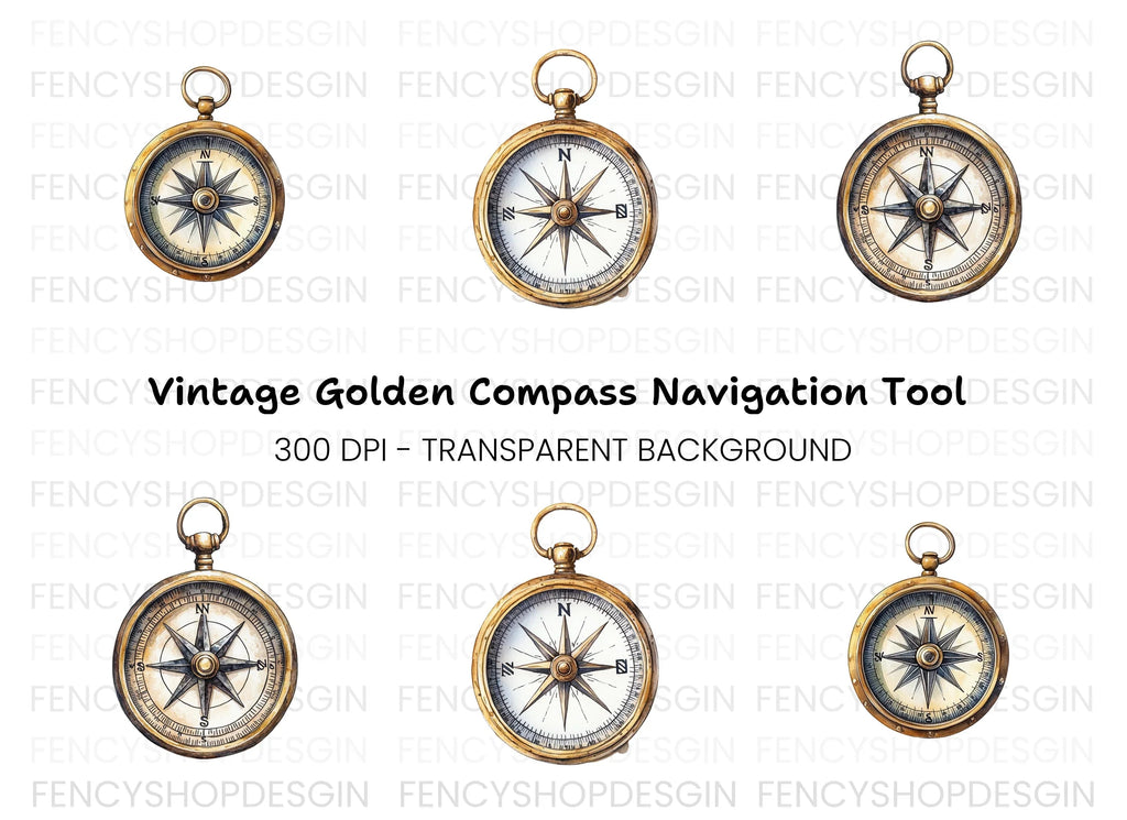 Vintage Compass Clipart Bundle