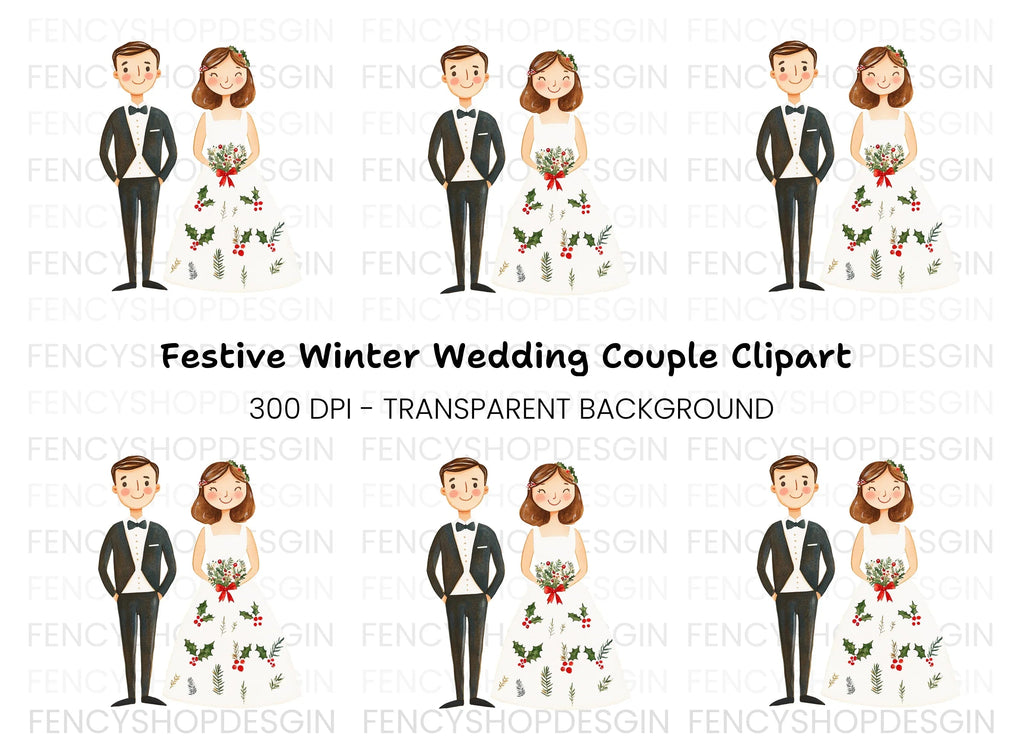 Winter Wedding Couple Clipart Bundle