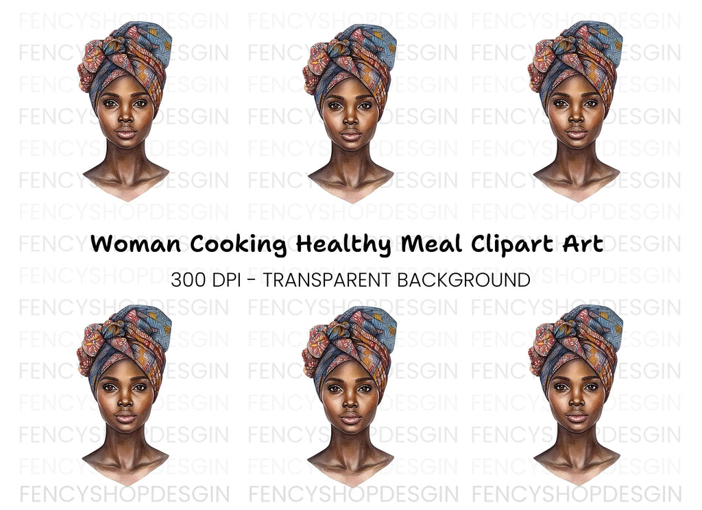 African Woman Headwrap Clipart Bundle